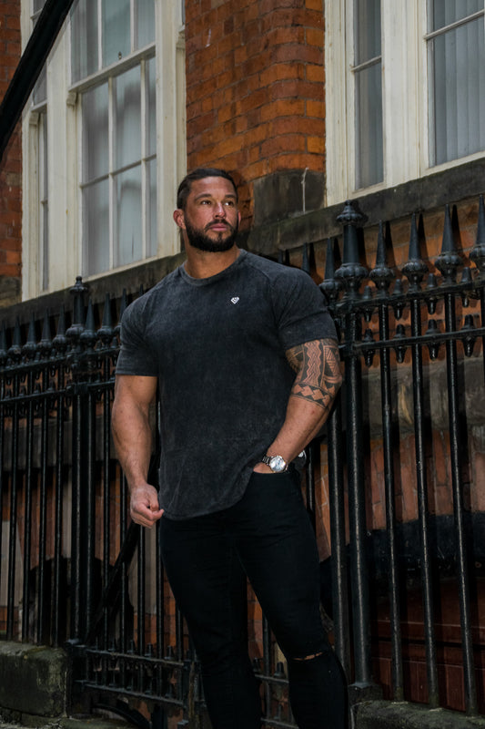 Black Acid Wash Muscle Fit T-Shirt | Carbon T-Shirt | Diamond Theory