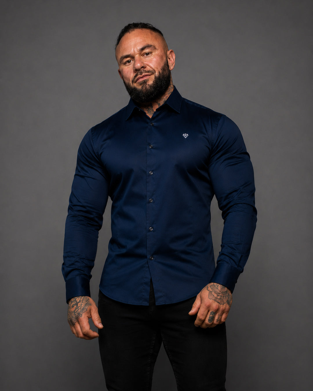 Midnight Dark Blue Muscle Fit Men's Shirt