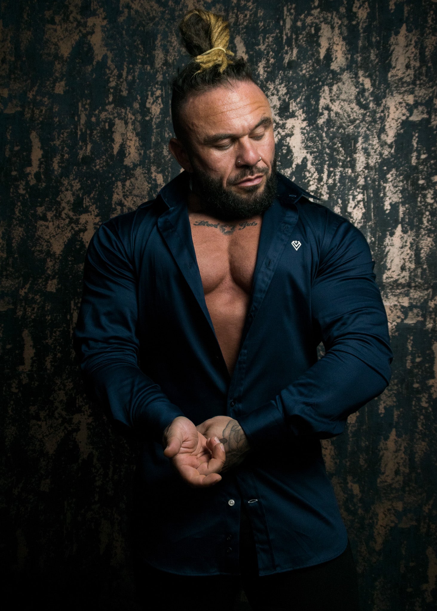 Midnight Muscle Dark Blue Fitted Shirt | Bodybuilders | Diamond Theory