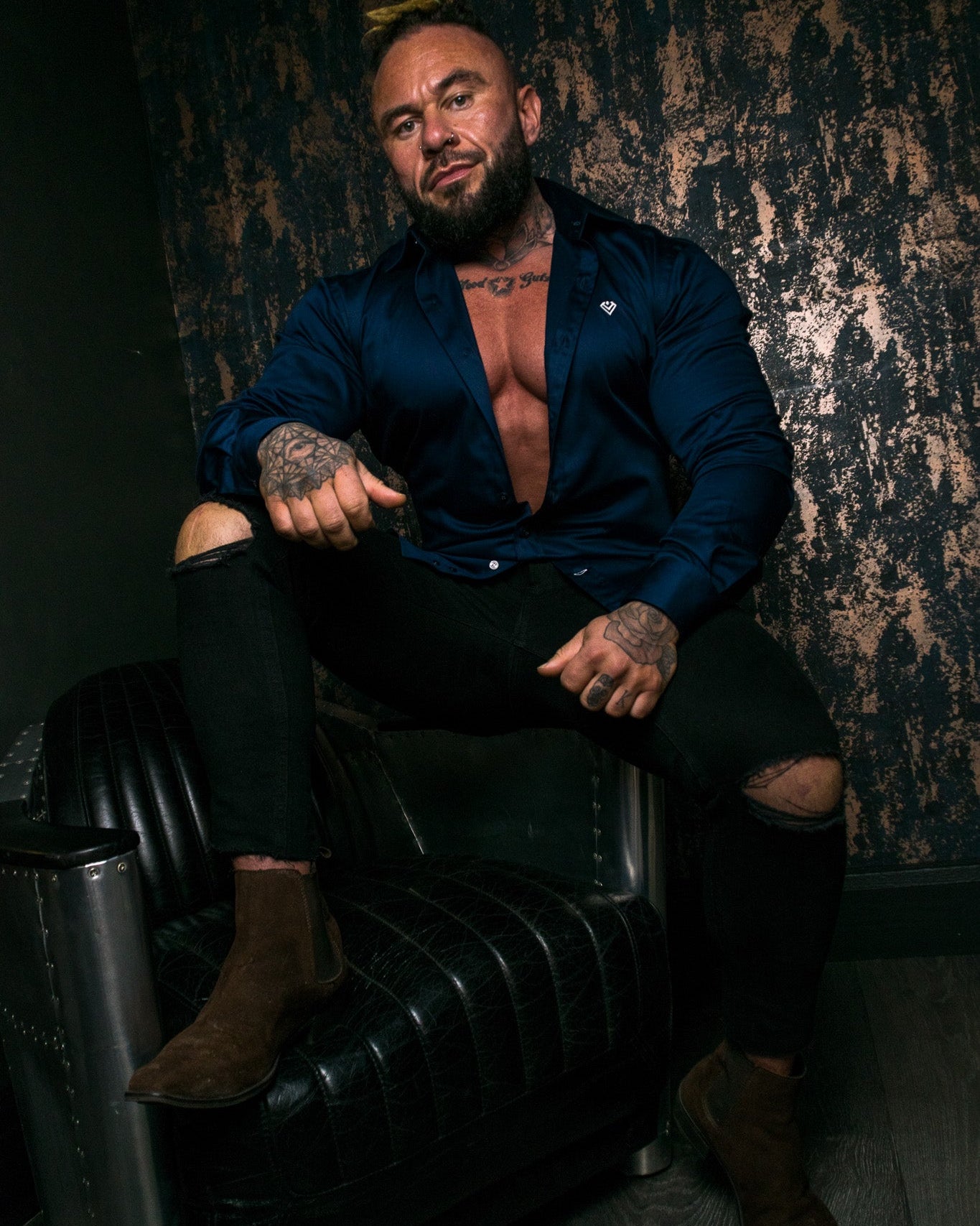 Midnight Muscle Dark Blue Fitted Shirt | Bodybuilders | Diamond Theory