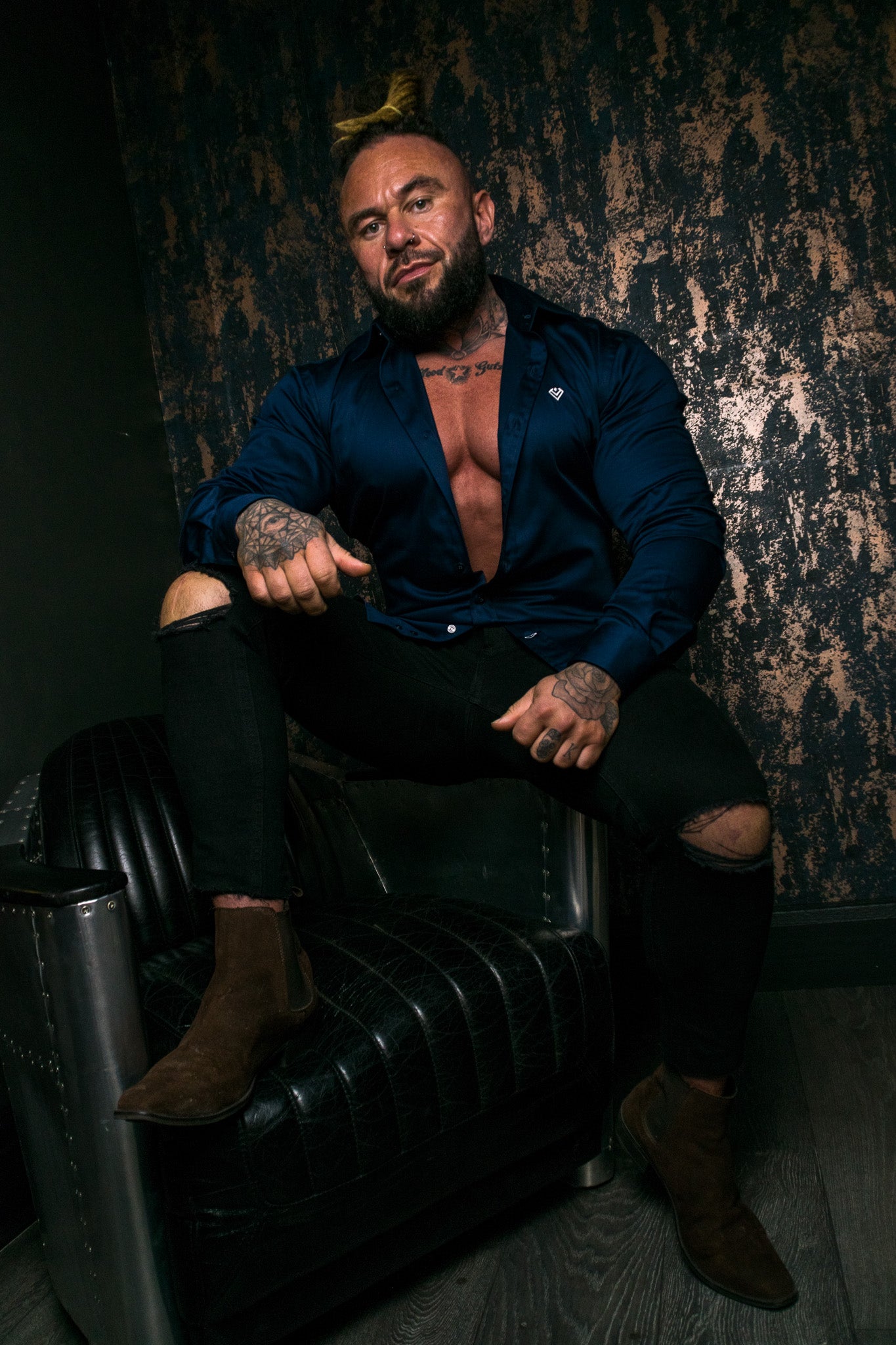 Midnight Muscle Dark Blue Fitted Shirt | Bodybuilders | Diamond Theory