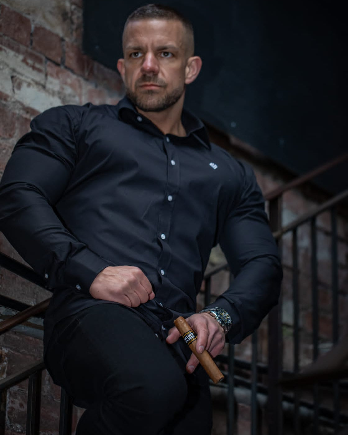 Muscle Fit Black Dress Shirt | Obsidian Black | Diamond Theory
