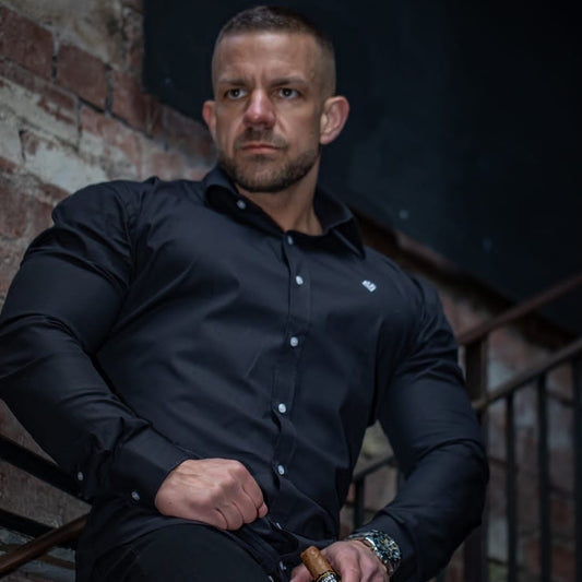 Muscle Fit Black Dress Shirt | Obsidian Black | Diamond Theory