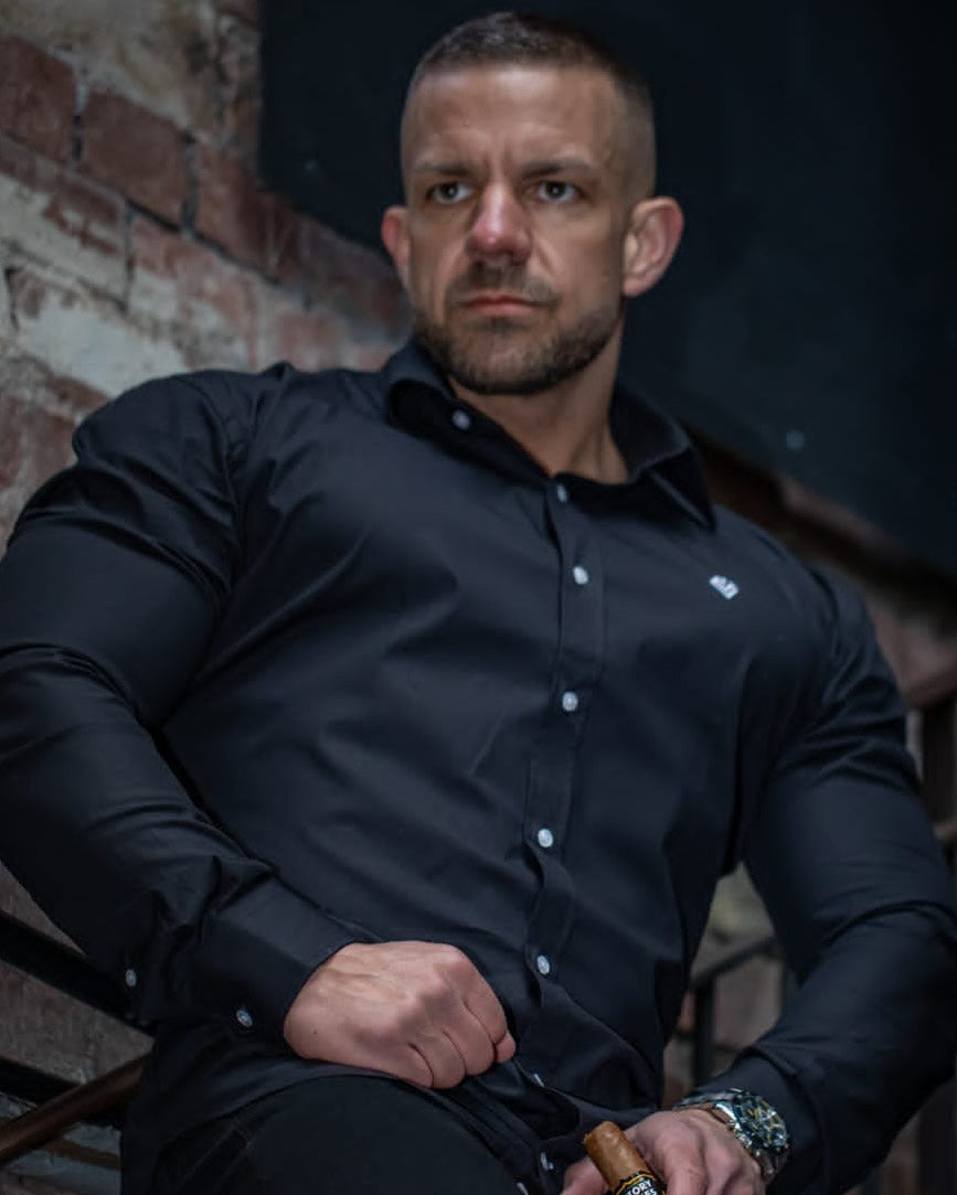 Muscle Fit Black Dress Shirt | Obsidian Black | Diamond Theory
